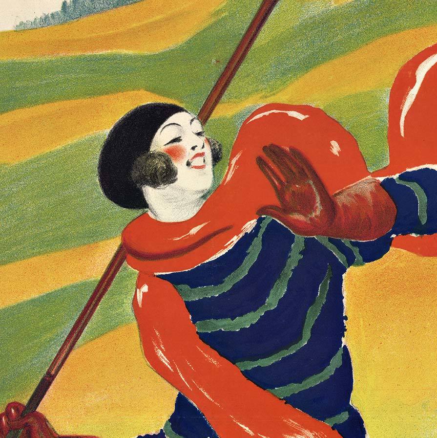 Fine recreation of this great woman's golfing created by Leonetto Cappiello. Le Golf de Font Romeu. This recreation is mastered directly from a rare original stone lithograph to capture all the beauty and fine detail of the original
