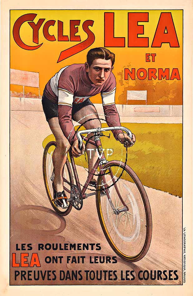 Cycles Lea et Norma poster. Your opportunity to own the same fine lithographic detail of the original taken in precise form from the original. <br>Mastered directly from a 1 to 1 file of an original stone lithograph this recreation provides you with a