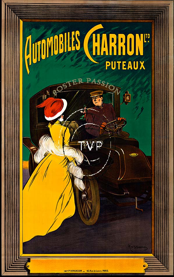 Autobiles Charron Puteaux. Turn of the century automobile poster. This fashionable lady is getting ready to step into the back of the chauffer driven French automobile. <br>Mastered directly from a 1 to 1 file of an original stone lithograph this recre