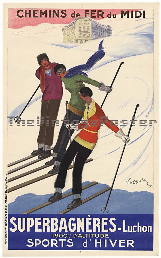 Superbagneres - Luchon recreation mastered directly from a rare original 1929 stone lithograph.