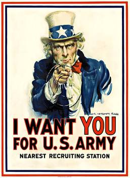 I Want You For U. S. Army (Uncle Sam) Mastered directly from an 1917 original lithograph. Here is the very first version of Uncle Sam. Created in 1917, by the artist James Montgomery Flagg, who looked much like the man pointing at you. This is, without
