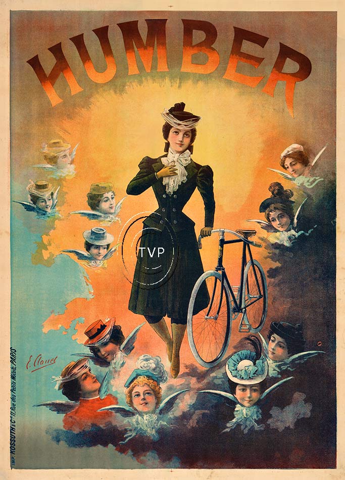 Done at the turn of the century when bicycles were still reserved for the wealthy; this Victorian lady is surrounded by cerubs in a heavenly state of approval. Smaller custom sizes are available or fine art canvas.