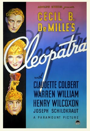 Beautiful reproduction of the famous Cecil B DeMille's Cleopatra with Claudette Colbert, Warren William, Henry Wilcoxon; Joseph Schildkraut. Printed on highest quality cotton rag with archival ink. Pastel gradation of this poster is remarkable.