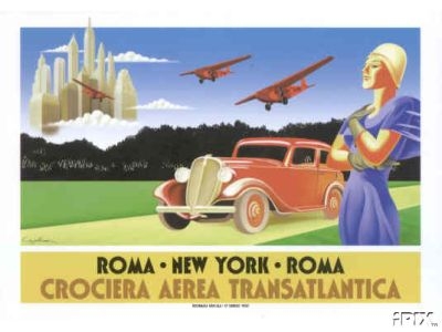 TRAVEL POSTER PRINTED IN 2000 BY ARTIST GAVINA. SIZE:47X34. Roma; New York, Roma. A recent poster that steals the style of several vintage poster artists of the past. A great way to have a huge oversize image at a very affordable price. Not linen
