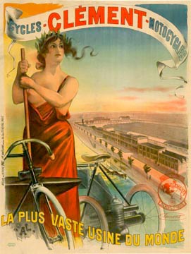 First motorized bicycle created in 1895 by the artist PAL. In the belle époque "Naughty-Ninety's" style with the bare breast and the sledge hammer of strength of this cycle. Available in oversize 1 to 1 to the original (42.25" x 56") for $499.00. A
