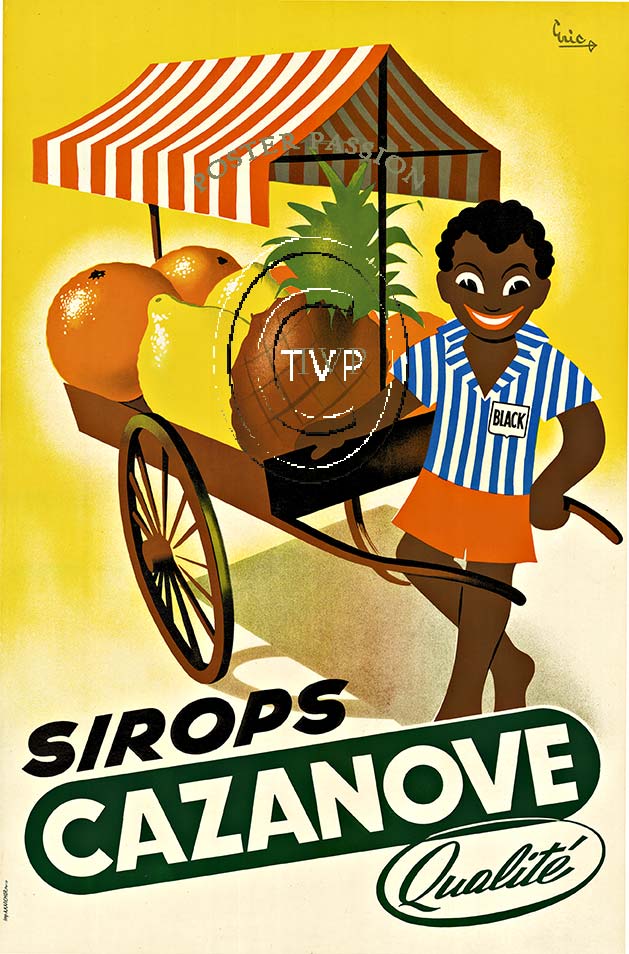 Sirops Cazanove. Great kitchen image with a tropical feel. Printed directly from the antique original you receive all the detail and bright colors in this tropical fruit cart design. <br>Mastered directly from a 1 to 1 file of an original stone lit