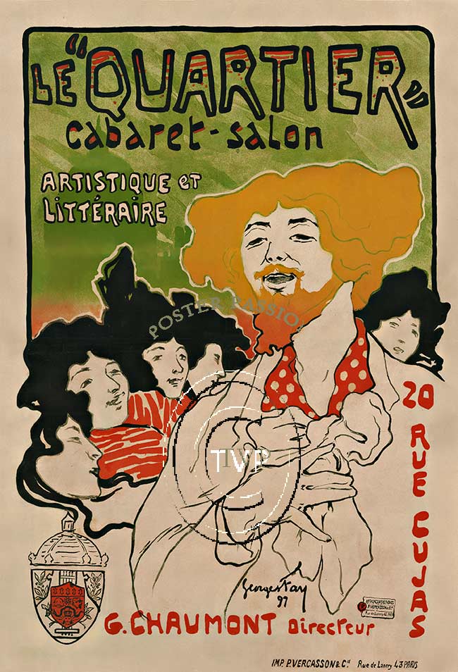 Recreation of Le "Quartier Cabaret - Salon. The original stone lithograph was created in 1897 by Georges Fay and is done very much in the style of Henri Toulouse-Lautrec; and in the same time frame. <br>Mastered directly from a 1 to 1 file of an ori