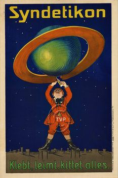 It is believe that only vintage poster image Cappiello   ever created by Vercasson printers in Berlin Germany is this image.  The young boy is gluing the rings of Saturn back together using the glue that fixes everything.    Printed on smooth acid free pa