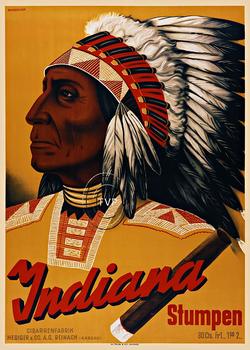 Indian Stumpen Cigarenfabrik. The American Indian Chief promotes the German brand of Indian Stumpen cigarettes. Printed on smooth 230-250 gm acid-free acid free paper and 100+ year long life ink. This image is also available for custom print on can