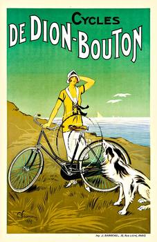 Cycle De Dion Bouton recreation. This famous bicycle image features a woman on the beach along with her dog and of course, her Dion Bouton bicycle. Printed on fine acid free 230 - 250 gm paper with archival ink. <br>Printed on acid free 230-250 g
