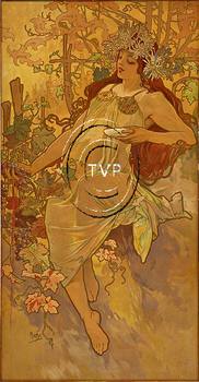 The season of Fall (Autumn) created by Alphone Mucha.   Famous image is one part of the Four Seasons.   <br>Mastered directly from a 1 to 1 file of an original stone lithograph this recreation provides you with all the fine details that you will see in t