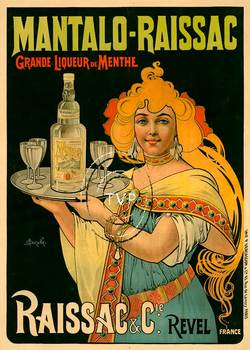 Grande Liquor de Menthe; Mantalo-Raissac. A turn of the century French antiqiue liquor poster image. <br>Mastered directly from a 1 to 1 file of an original stone lithograph this recreation provides you with all the fine details that you will see in the 
