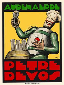 Petro Devos Audenaerde. Recreated directly from the original antique beer poster. You may have seen this poster in small format on the Big Bang Theory hanging in the kitchen, <br> <br>Glass number seven and counting! A rather unusual--and actually r