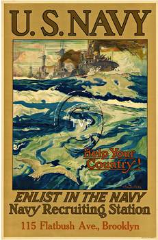 U. S. Navy. Enlist in the Navy Help Your Country. Recreation created directly from a mint condition original 1917, U. S. World War 1 poster. <br>Mastered directly from a 1 to 1 file of an original stone lithograph this recreation provides you with al