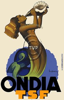 Recreation of Leon Dupin's ONDIA TSF mermaid who is blowing on a conche shell.   Exciting fun image for a bath, bed, or dining room.    The image of this mermaid coming up out of the water is almost like a genie popping up out of a magic lamp.   Belle Epo