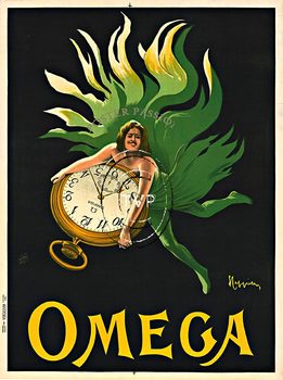 Omega by Cappiello. This lady seems to float or fly in the air like a pixie carrying a large Omega pocket watch <br>Mastered directly from a 1 to 1 file of an original stone lithograph this recreation provides you with all the fine details that you will